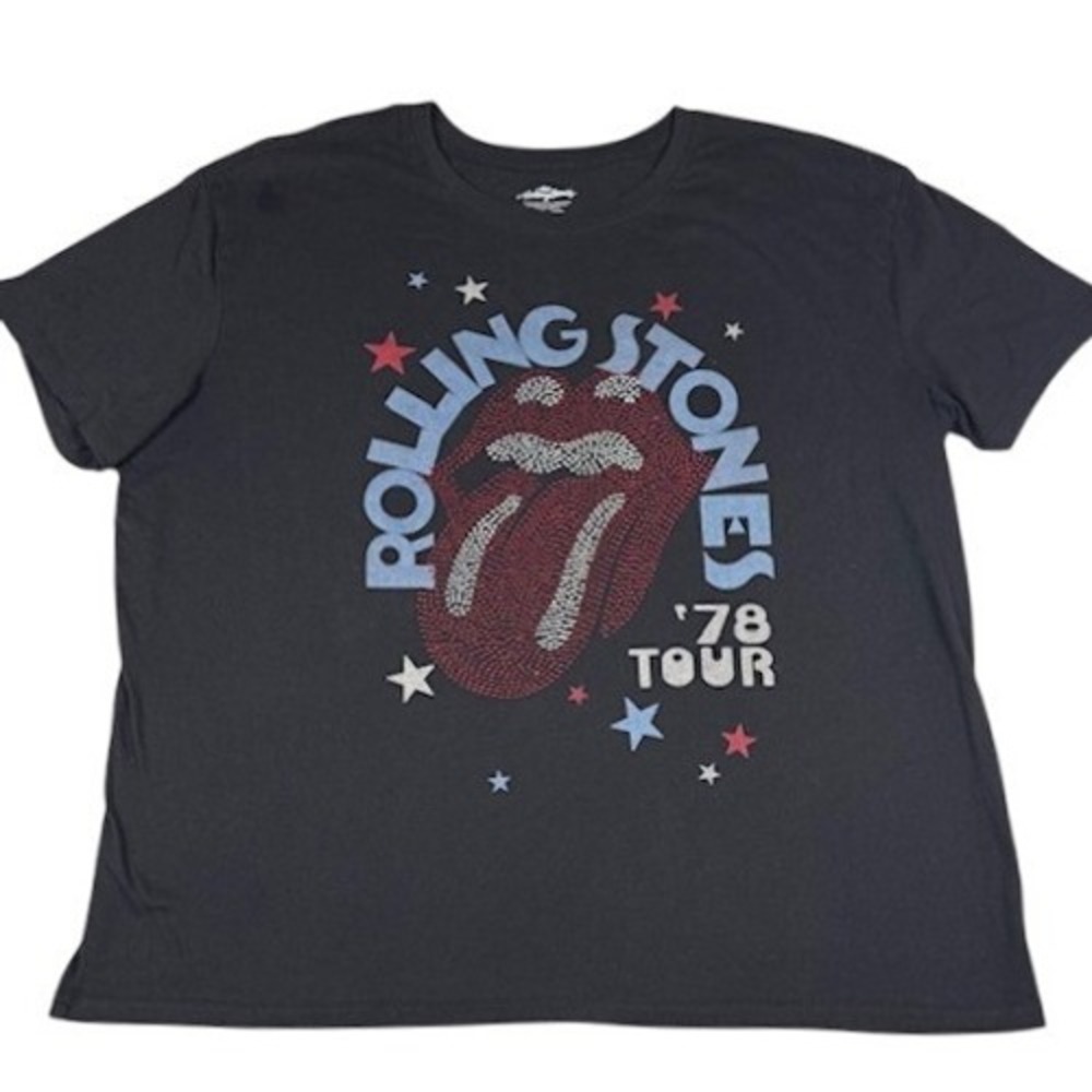The Rolling Stones Graphic Tee‎ Womens XXL 78 Tour Rhinestone Tongue Logo Black